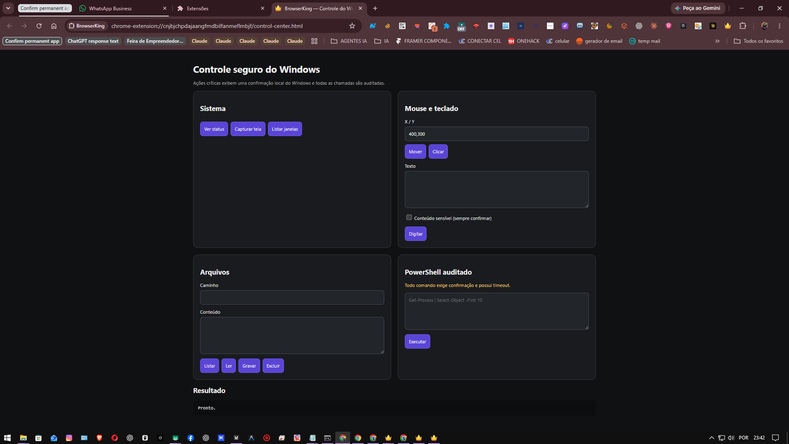 Painel de controle seguro do HatClaw no Windows